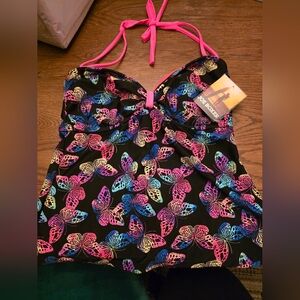 Joe Boxer Black Butterfly Tankini (Top And Bottom) Both NEW W TAG.  SZ L